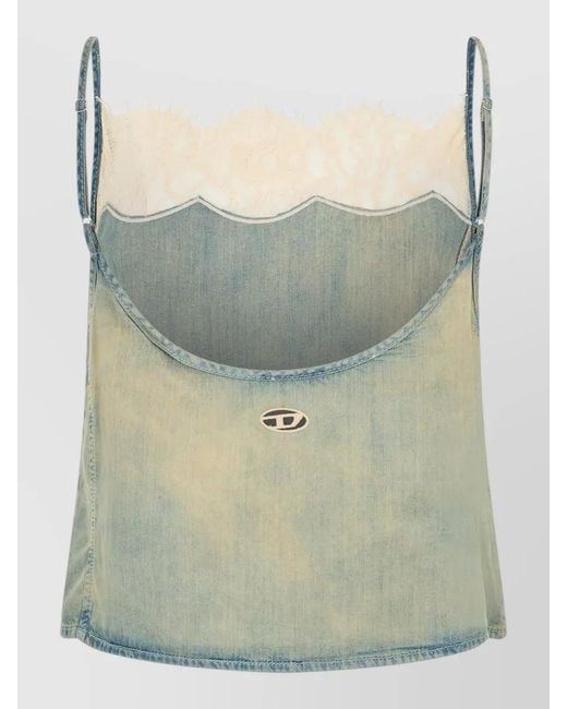 DIESEL Gray Sleeveless Denim Top Lace Trim