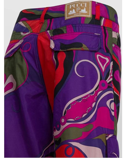 Emilio Pucci Red Orchidee Print Cargo Pants