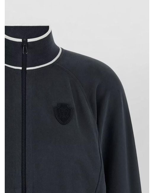 Brunello Cucinelli Blue Heraldic Patch Cotton Sweatshirt Jacket