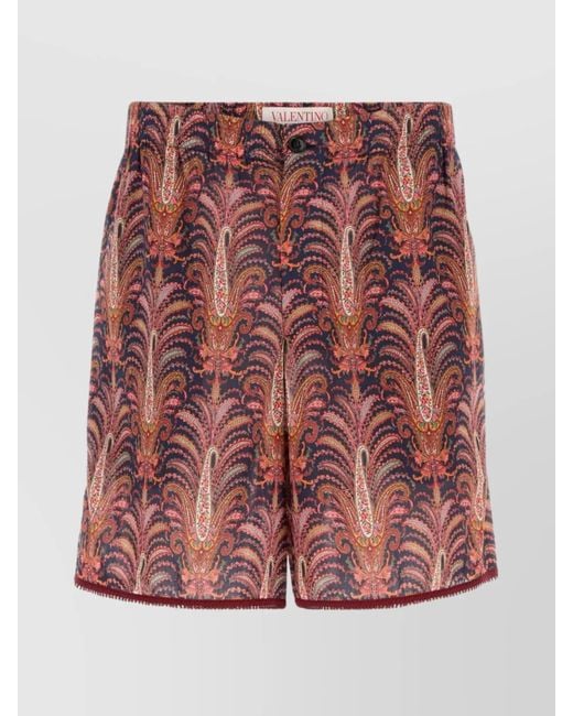 Valentino Garavani Red Printed Cotton Bermuda Shorts for men