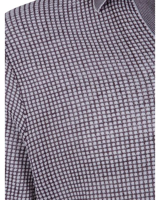 Ballantyne Purple Checked Knit Polo Short Sleeve V Neck for men
