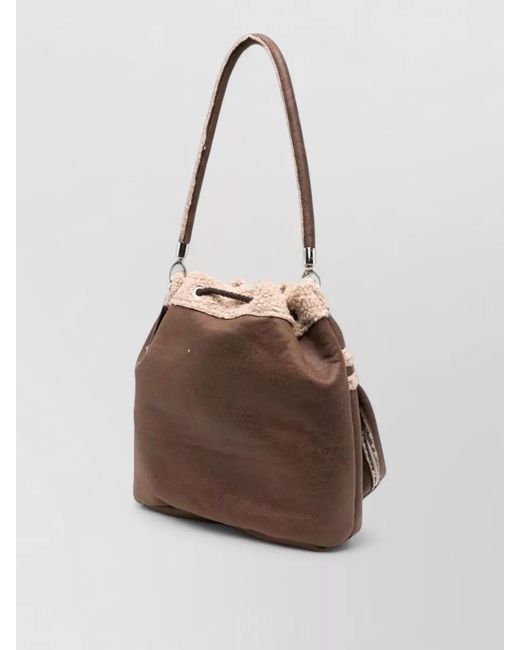 La Milanesa Natural Shearling Trim Bucket Bag