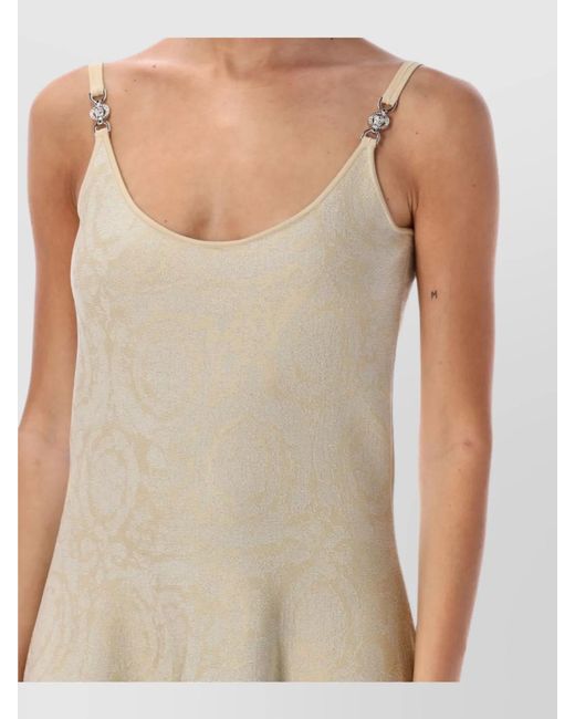 Versace Natural Metallic Knit Sleeveless Mini Dress