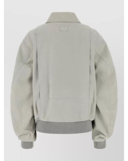 Loewe Gray Suede Jacket Collared Design Flap Pockets