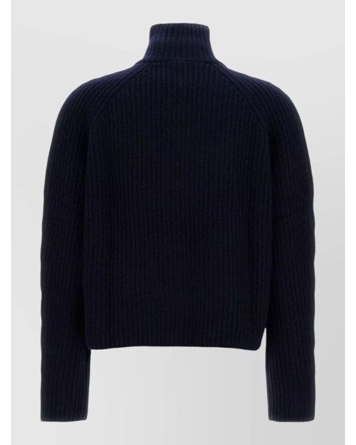 Lisa Yang Blue Cashmere Ribbed High Neck Cardigan