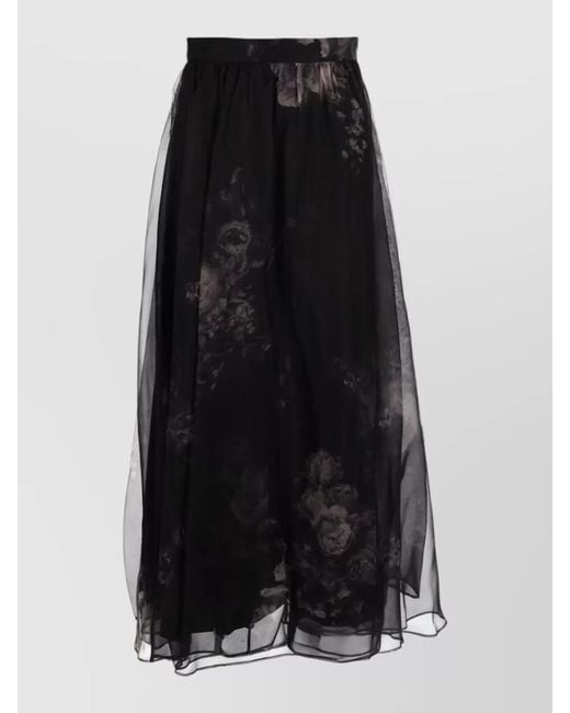 Zimmermann Black Silk High-Rise Floral-Print Maxi Skirt