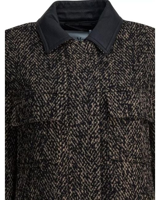 Max Mara Black Longline Jacket Contrast Collar Front Pockets