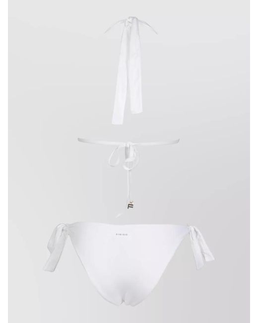 Fisico White Ruffled Triangle Bikini Top Ring Detail
