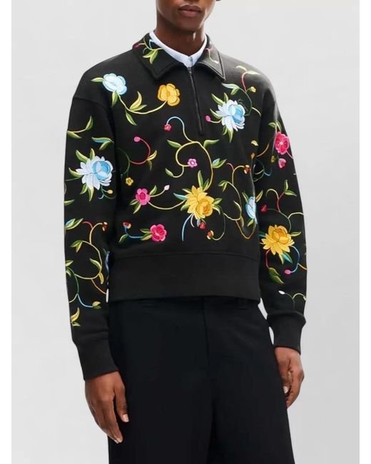 KENZO Black Wildflower Embroidered Floral Half Zip Sweatshirt for men