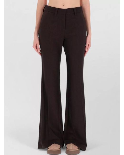 Alysi Black Flannel Trousers Belt Loops Flared Leg