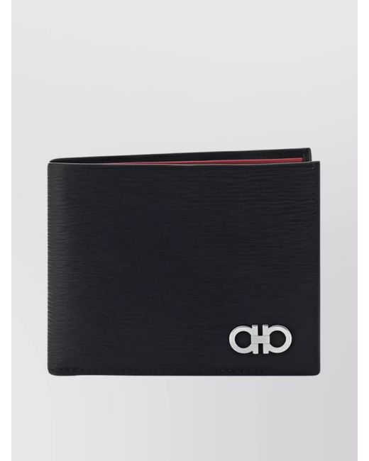 Ferragamo Black Bi-Fold Calfskin Wallet With Pockets for men