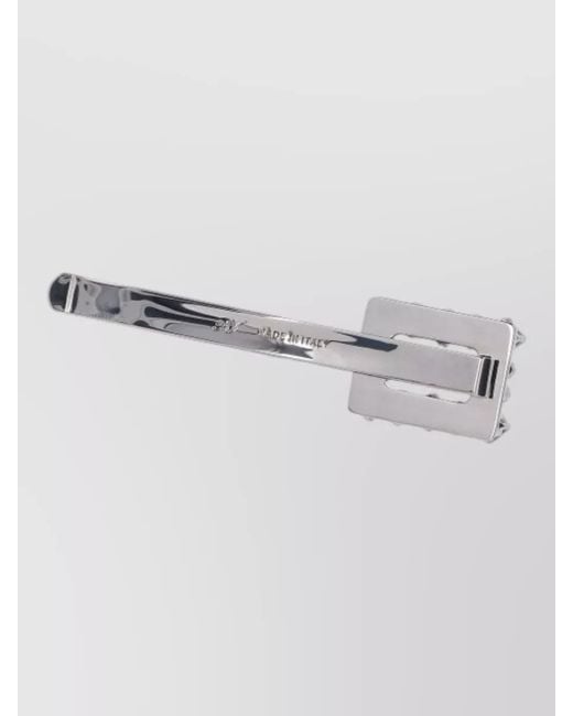 Roger Vivier Gray Rectangular Metal Brooch Rhinestone Detail Pin