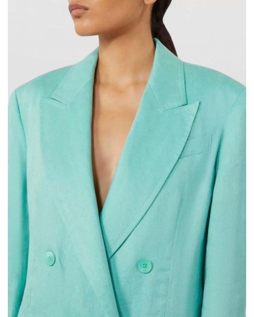 Max Mara Green Olimpia Double Breasted Chevron Linen Blazer