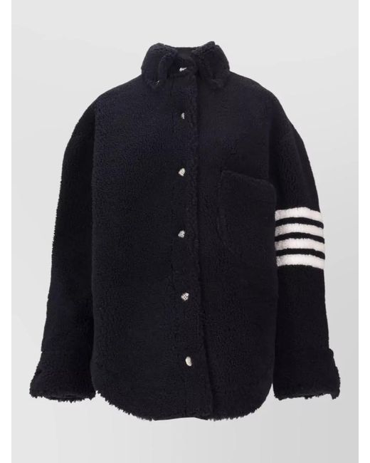 Thom Browne Blue Oversized Shearling Shirt Jacket Four Bar