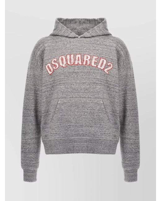 DSquared² Gray Hooded Kangaroo Pocket Sweater With Ribbed Cuffs for men