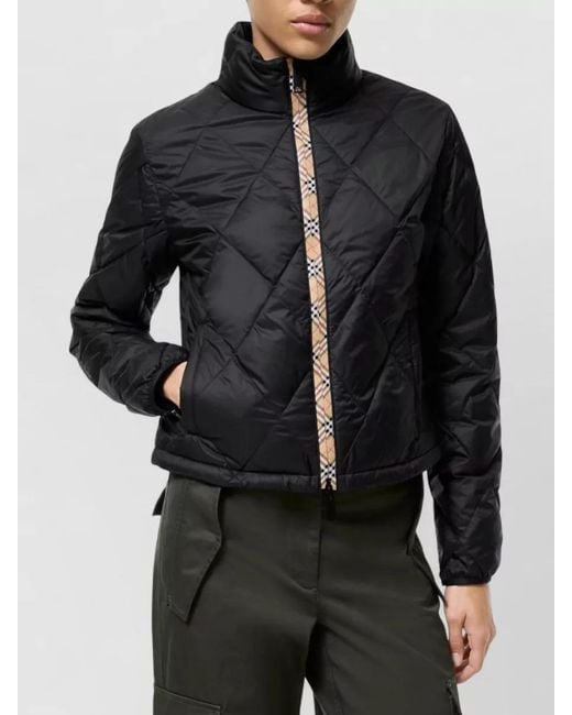 Burberry Black Cropped Quilted Jacket High Collar Pockets