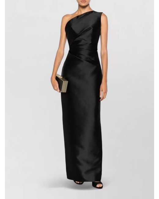 Solace London Black Kira One Shoulder Satin Maxi Dress
