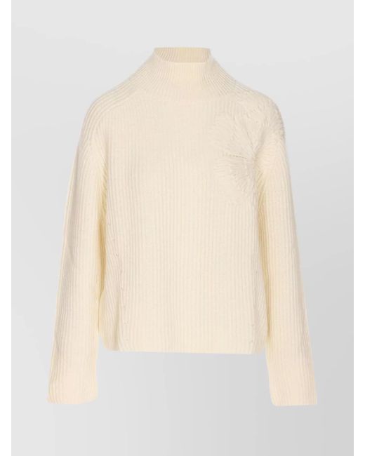 Liu Jo White Embroidered Wool-Blend Turtleneck Sweater