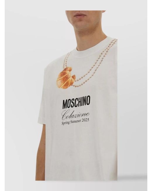 Moschino White Logo Print Cotton T-Shirt for men