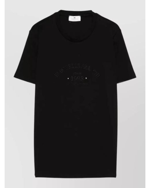 Elisabetta Franchi Black Cotton Logo-Embroidered T-Shirt