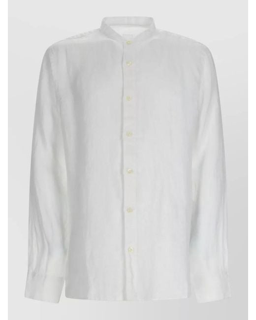 120% Lino White Linen Shirt Long Sleeves Mandarin Collar for men