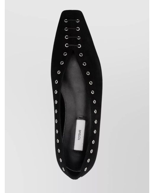 Totême White Leather Lace Up Ballerina Flats