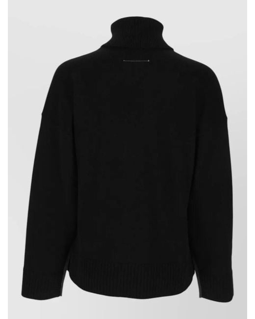 MM6 by Maison Margiela Black Merino Wool Two-Tone Ribbed High-Neck Sweater