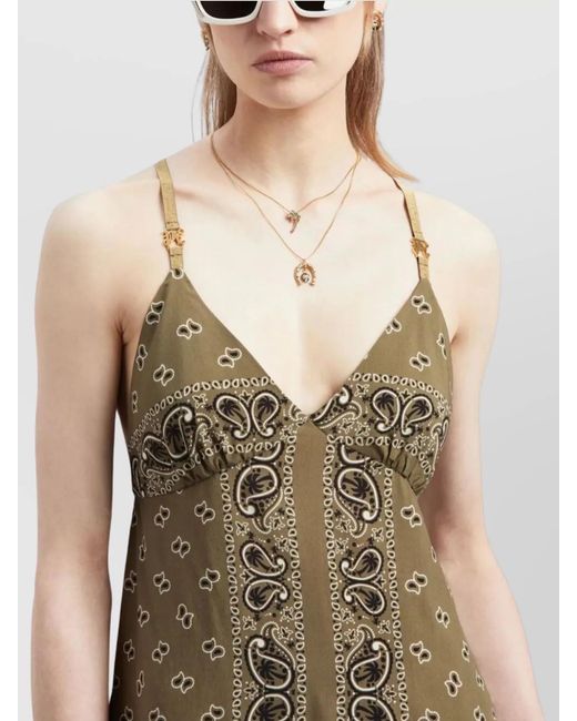 Palm Angels Natural Paisley-Print V-Neck Thigh-Length Slip Dress