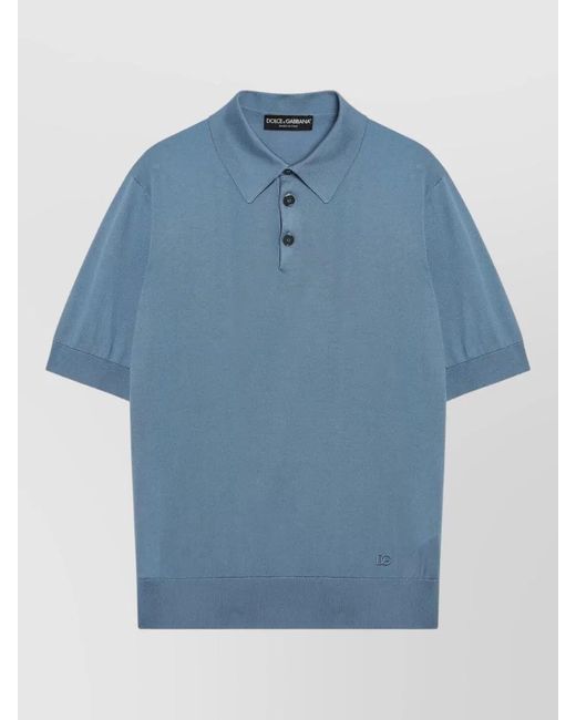 Dolce & Gabbana Blue Silk Short-Sleeve Polo Shirt for men