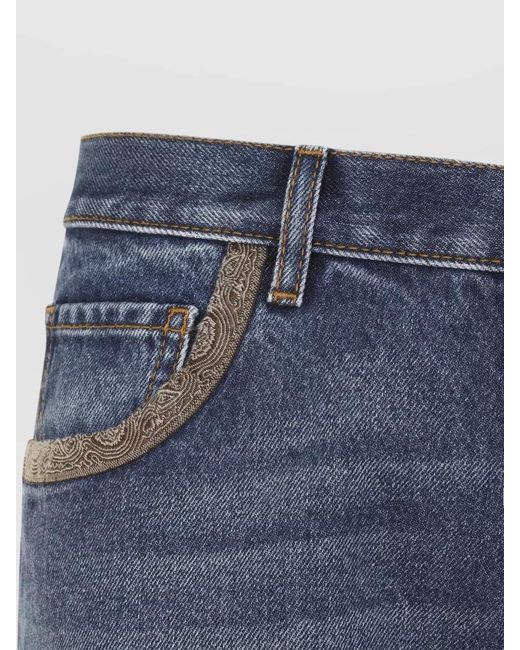 Etro Blue High Waist Wide Leg Denim Trousers for men
