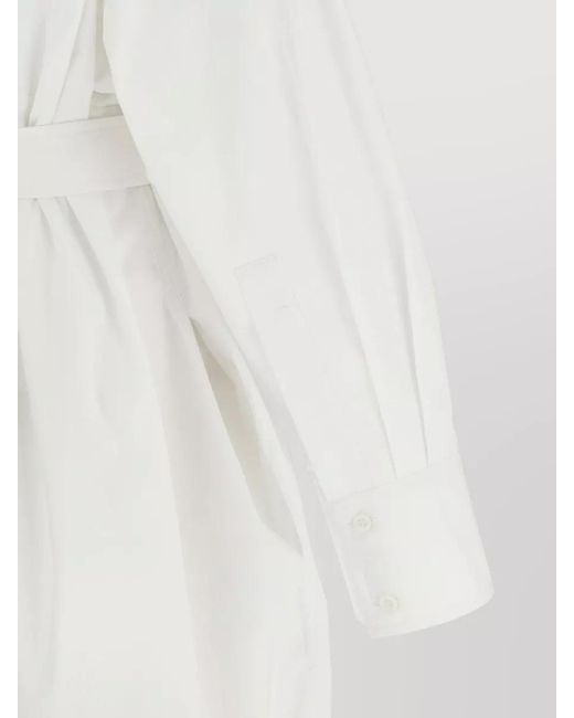 Nude White Shirt Dress Belted Waist Buttoned Cuffs