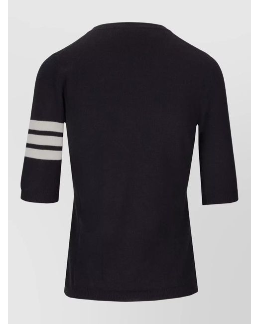LA ROSE Black Merino Wool Knit Top Three Quarter Sleeves