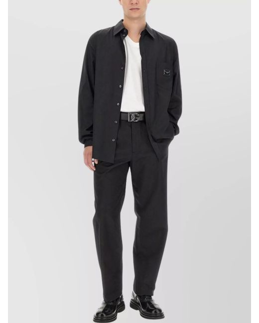Dolce & Gabbana Black Regular-Fit Gabardine Trousers for men