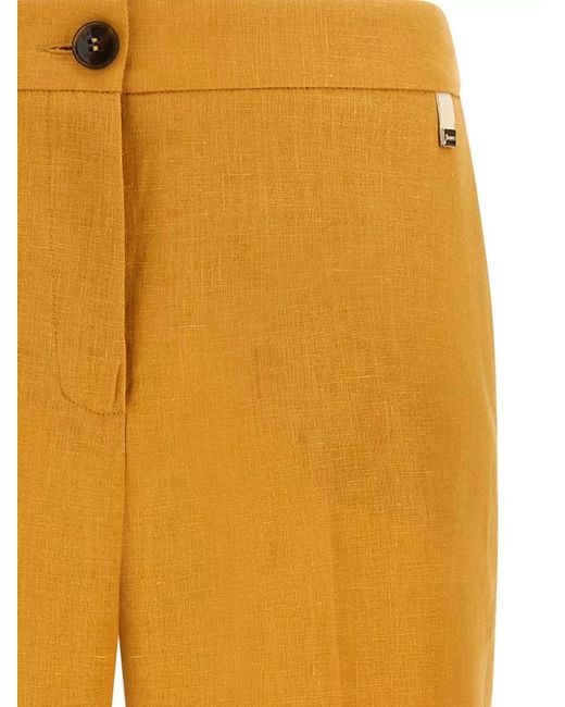Herno Yellow Linen Straight Leg Trousers Belt Loops