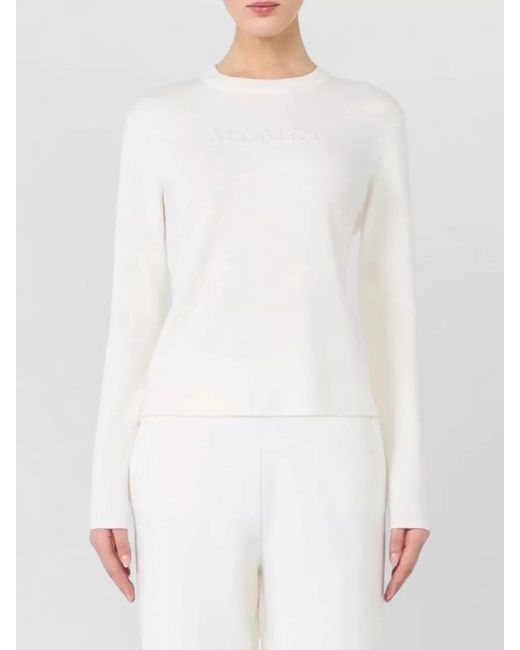 Max Mara White Manto Wool Crew Neck Long Sleeve Sweater