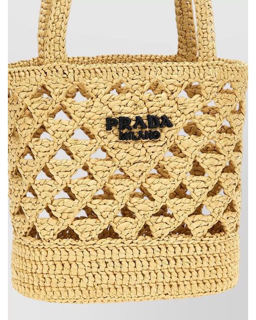 Prada Metallic Crochet Raffia-Effect Tote Bag