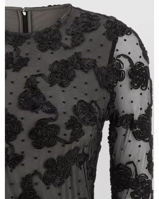 ROTATE BIRGER CHRISTENSEN Black Mesh Dress Floral Embroidery Flared Sleeves