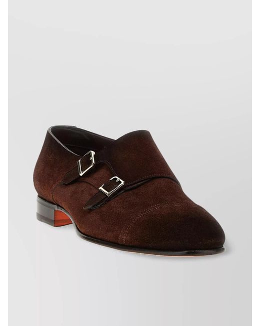Santoni Brown 'Alex' Double Buckle Lace-Up Shoes for men