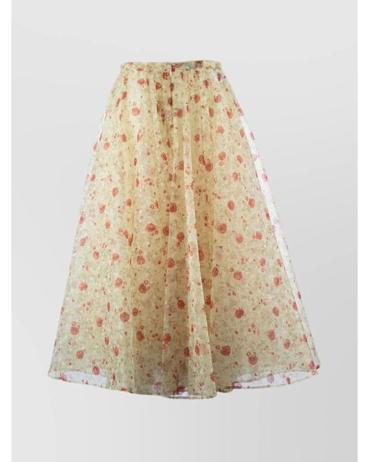 Prada White A-Line Floral High-Waisted Midi Skirt