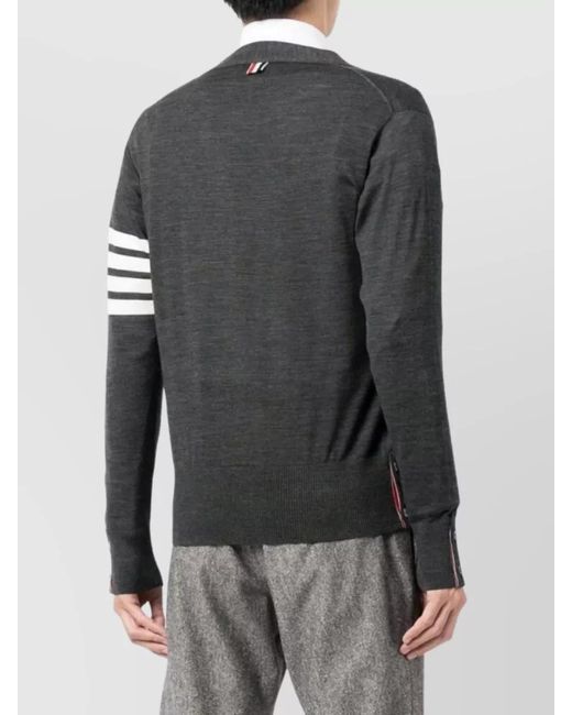 Thom Browne Black Fine-Knit Wool Striped V-Neck Cardigan for men