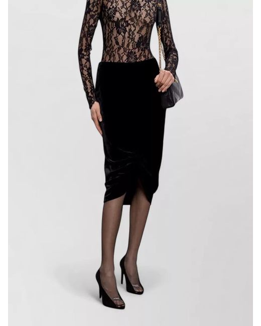 Valentino Black High Waist Velvet Midi Skirt Ruched