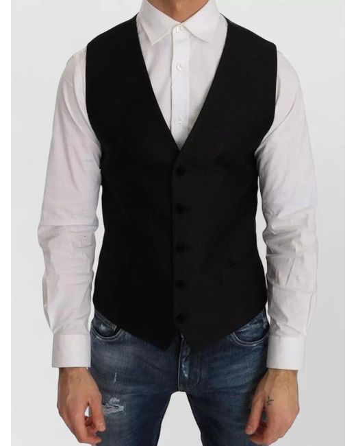 Dolce & Gabbana Black Silk Blend Polka Dot V-Neck Vest for men