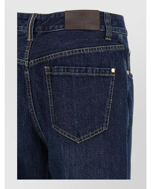 Brunello Cucinelli Blue Cropped Straight Leg Jeans Contrast Stitching