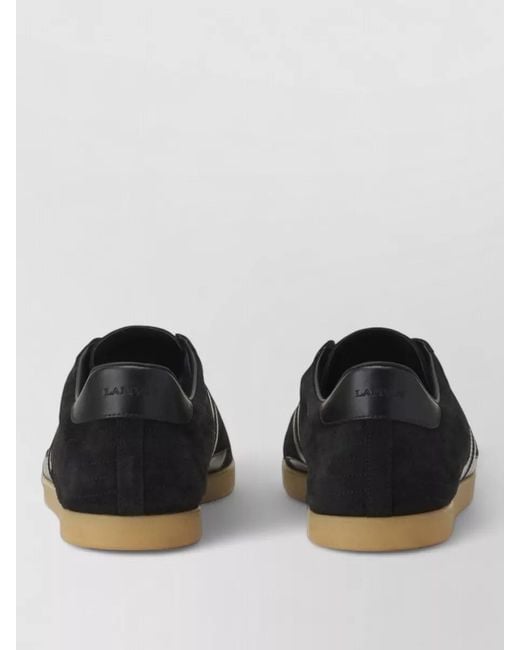 Lanvin Black Low Top Lace Up Sneakers Suede Stripes for men