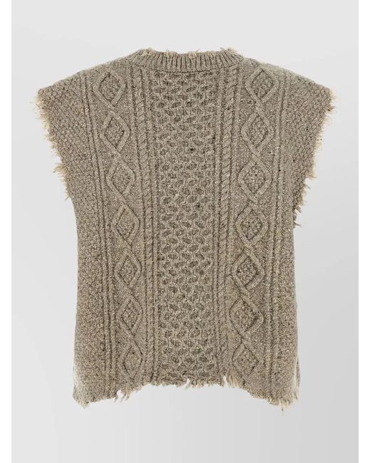 R13 Gray Cable Knit Crew Neck Loose Vest
