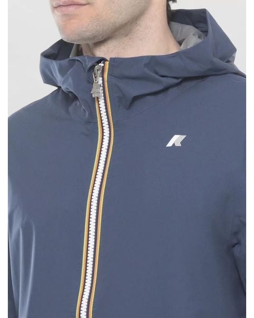 K-Way Blue Hooded Waterproof Short Jacket Elastic Cuffs for men