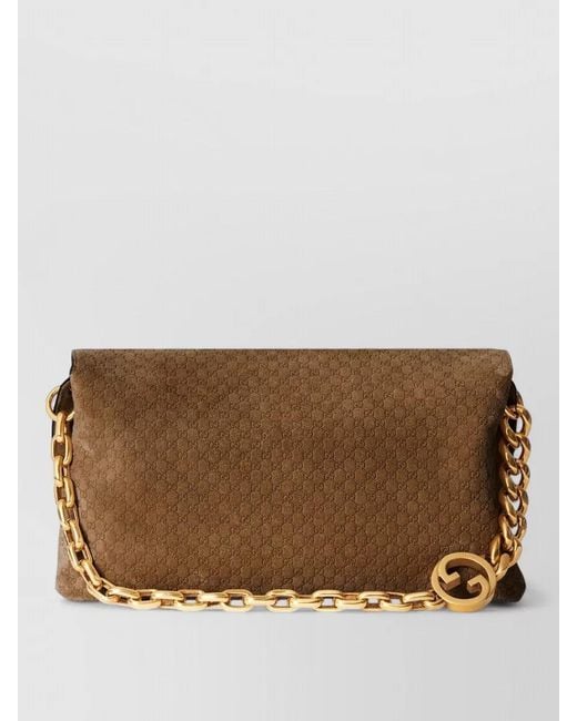 Gucci Brown Gg Chain Large Suede Leather Clutch Bag