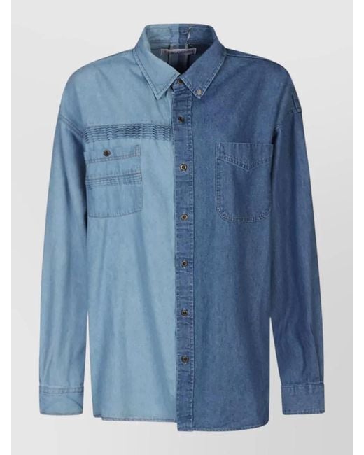 E.L.V. Denim Blue Dual Tone Denim Shirt Chest Pocket Long Sleeves
