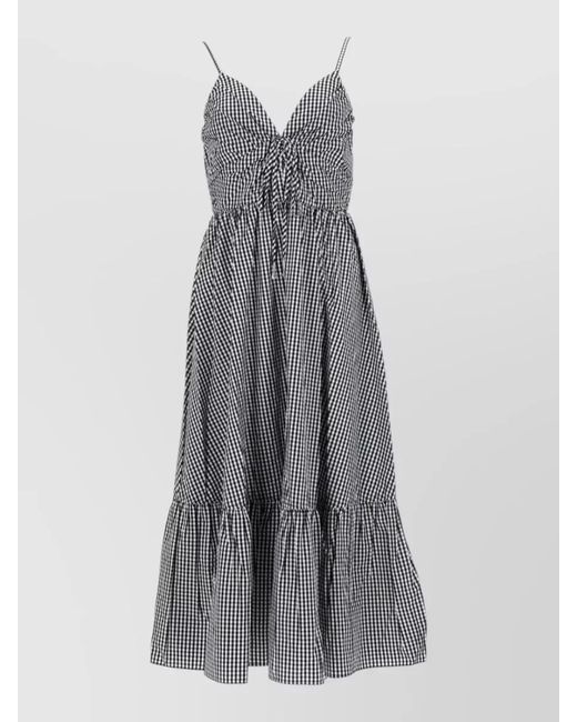Michael Kors Gray Checked Cotton Midi Dress