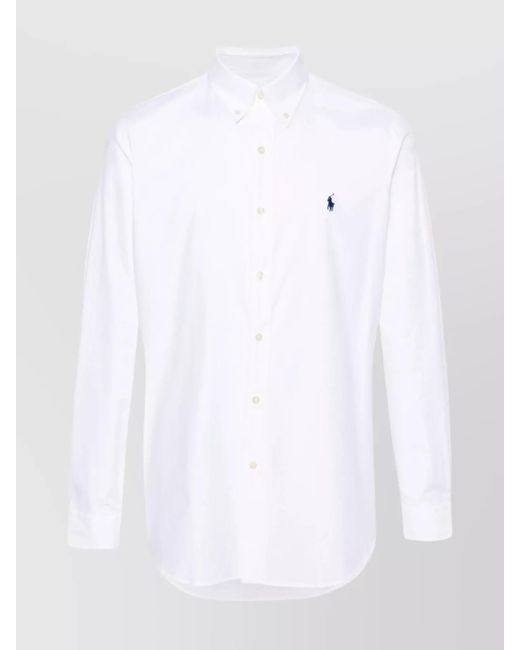 Ralph Lauren White Rear Box-Pleat Button-Down Collar Shirt for men